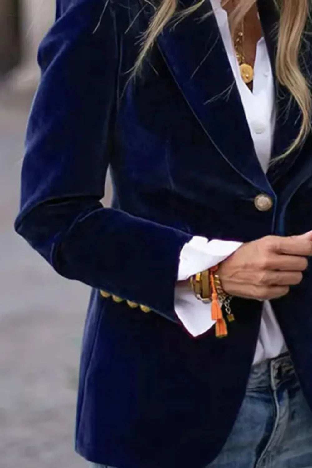 One Button Lapel Collar Long Sleeve Blazer - Trendsi - Flyclothing LLC