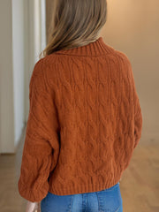 Cable-Knit Turtleneck Long Sleeve Sweater - Trendsi