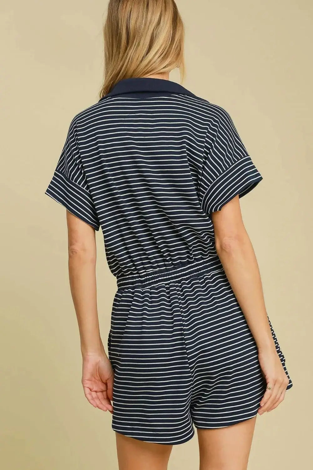 Umgee Full Size Half Zip Striped Romper Plus Size - Trendsi - Flyclothing LLC