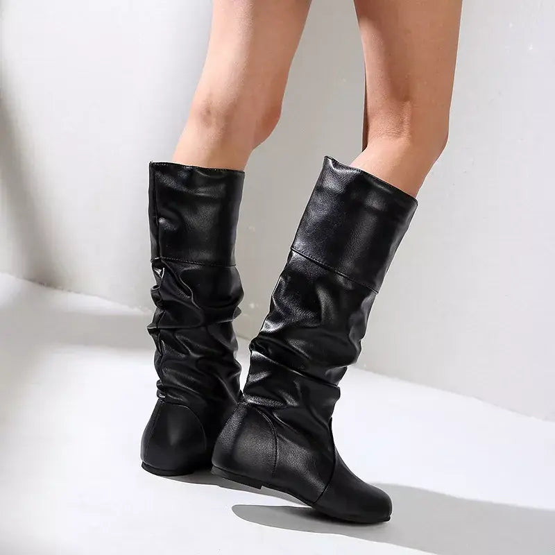 Round Toe Slouch Boots - Trendsi - Flyclothing LLC