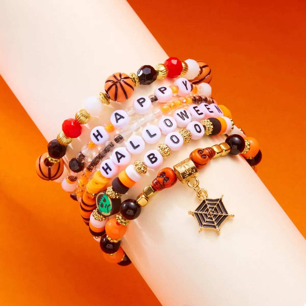 6 Piece Halloween Letter Beaded Bracelet - Trendsi - Flyclothing LLC