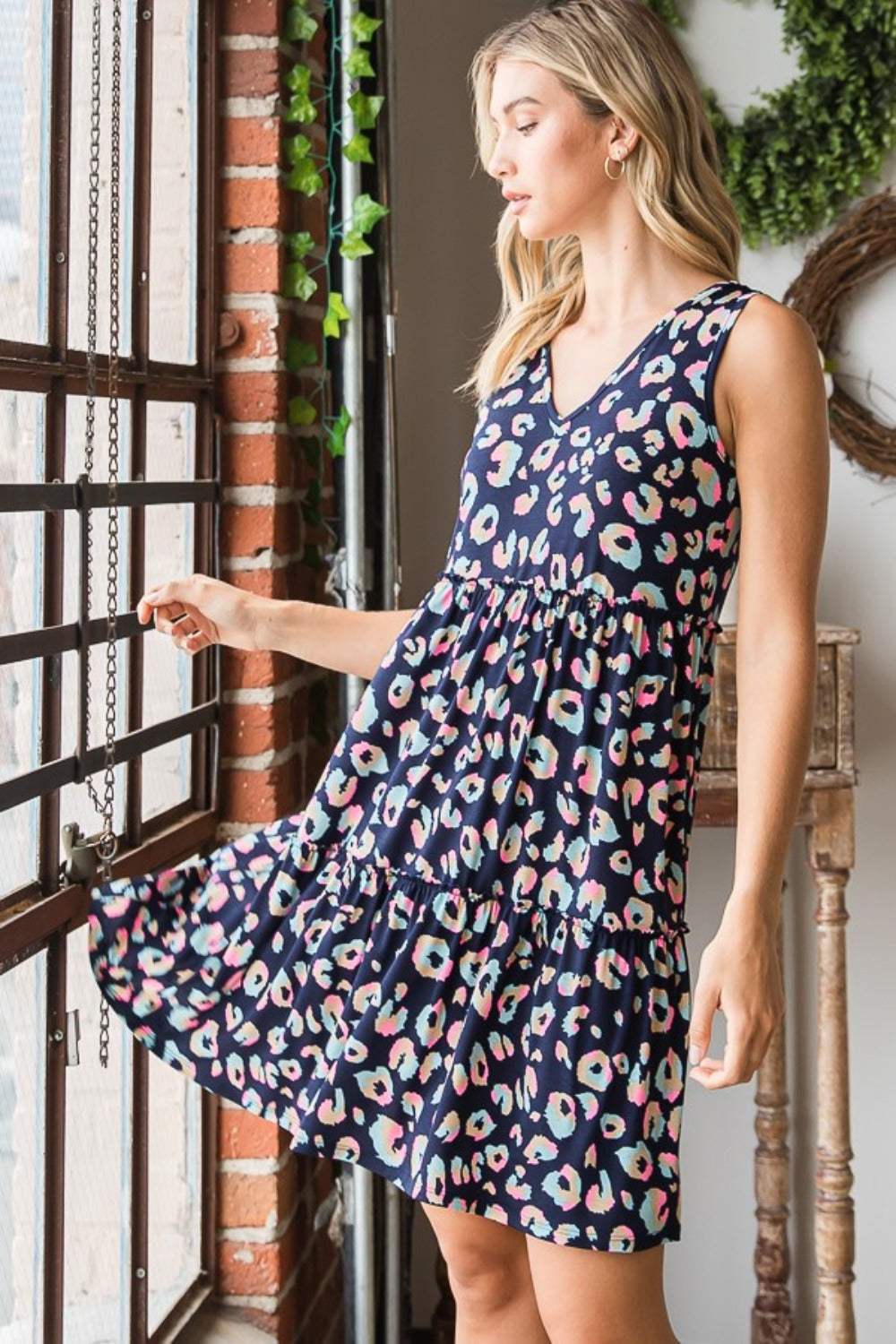 Heimish Full Size Leopard V-Neck Ruffled Tank Dress - Trendsi - Flyclothing LLC