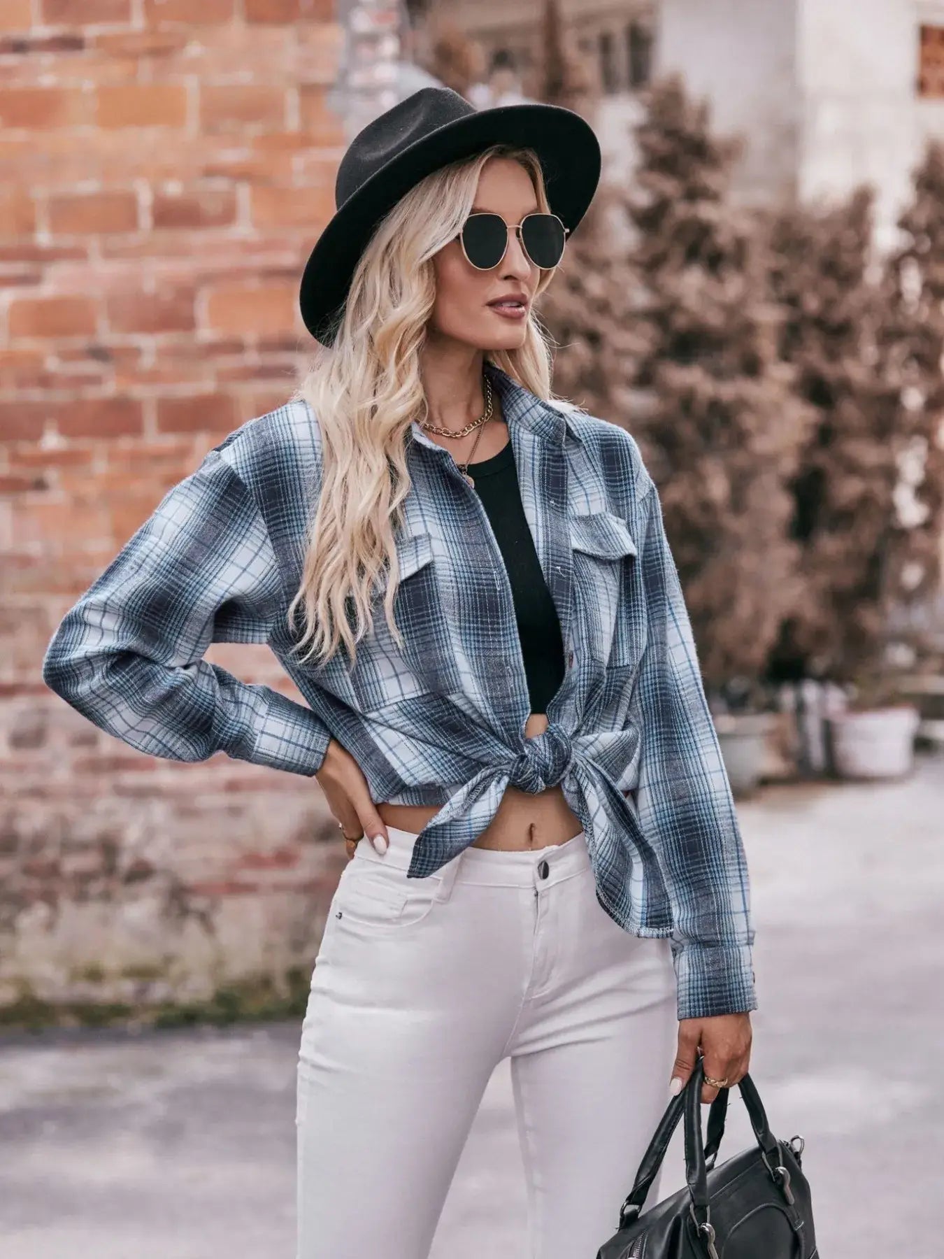 Plaid Button-Down Long Sleeve Shirt - Trendsi - Flyclothing LLC