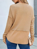 Waffle-Knit Notched Long Sleeve T-Shirt - Trendsi