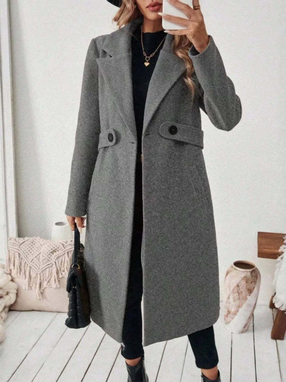 Full Size Elegant Lapel Collar Belted Coat with Pockets Plus Size - Trendsi - Flyclothing LLC