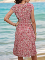 Printed Cap Sleeve Tie Waist Dress - Trendsi - Flyclothing LLC
