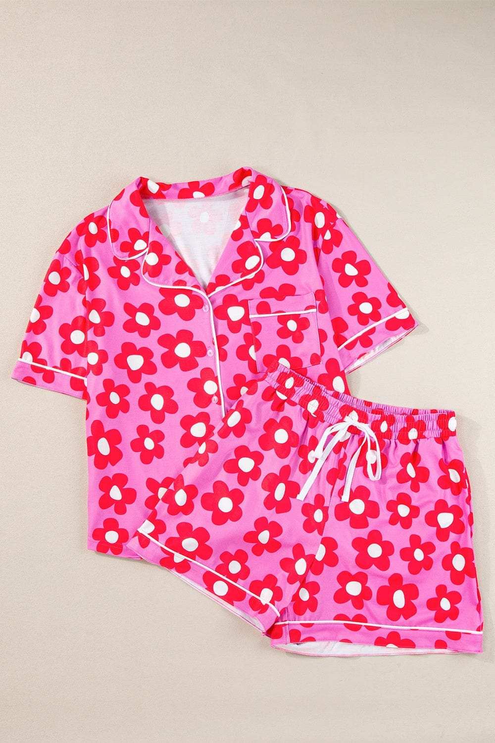 Pocketed Flower Half Sleeve Top and Shorts Lounge Set - Trendsi - Flyclothing LLC