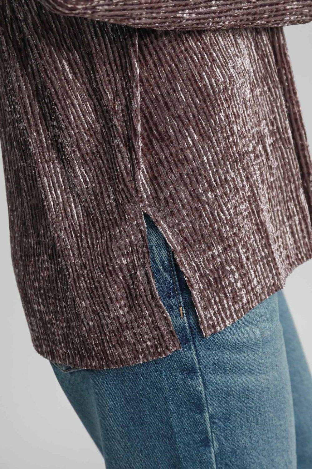 Umgee Side Slit Texture Button Up Shirt - Trendsi - Flyclothing LLC