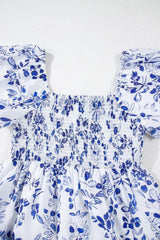Smocked Printed Square Neck Puff Sleeve Dress - Trendsi - Flyclothing LLC