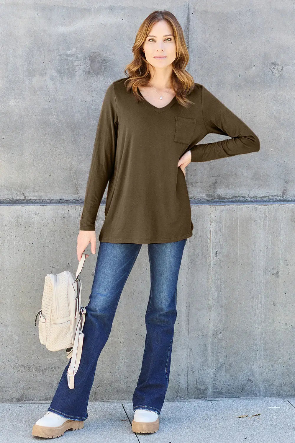 Basic Bae Full Size V-Neck Long Sleeve Top - ShopBasicbae - Flyclothing LLC