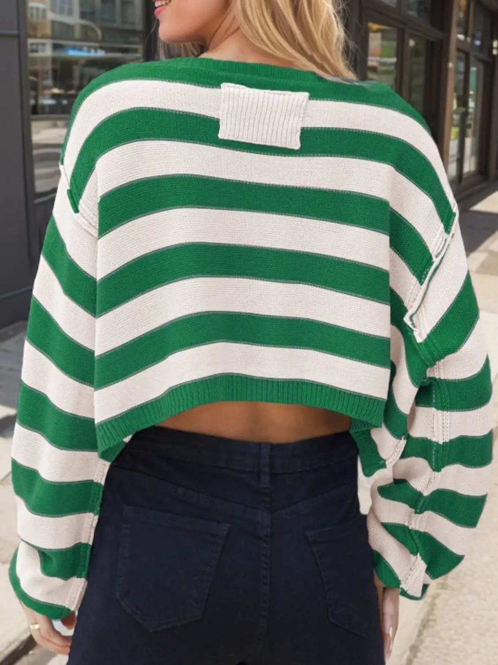 Striped Dropped Shoulder Long Sleeve Sweater - Trendsi - Flyclothing LLC