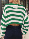 Striped Dropped Shoulder Long Sleeve Sweater - Trendsi - Flyclothing LLC