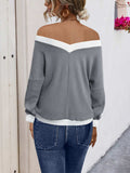 Contrast Trim Off-Shoulder Long Sleeve Sweatshirt - Trendsi - Flyclothing LLC