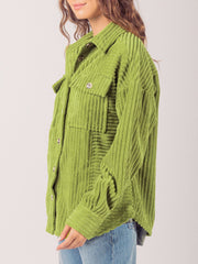Button Up Long Sleeve Corduroy Jacket - Trendsi