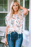 Ruffled Leopard Tie Neck Short Sleeve T-Shirt - Trendsi - Flyclothing LLC
