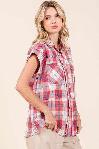 Mittoshop Mineral Wash Plaid Button Down Shirt - Trendsi - Flyclothing LLC