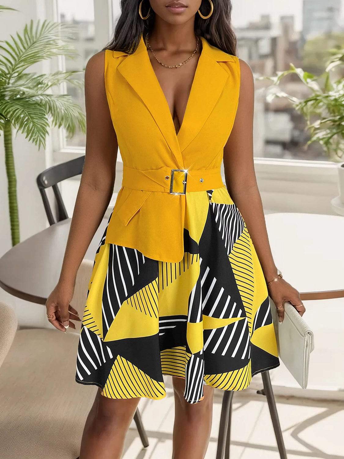 Collared Neck Sleeveless Mini Dress - Trendsi - Flyclothing LLC