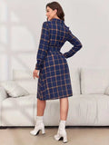 Plaid Tie Waist Long Sleeve Dress - Trendsi - Flyclothing LLC