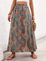 Slit Printed Elastic Waist Skirt - Trendsi - Flyclothing LLC