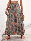 Slit Printed Elastic Waist Skirt - Trendsi - Flyclothing LLC