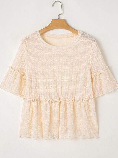 Frill Round Neck Half Sleeve Blouse - Trendsi - Flyclothing LLC