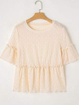 Frill Round Neck Half Sleeve Blouse - Trendsi - Flyclothing LLC