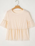 Frill Round Neck Half Sleeve Blouse - Trendsi
