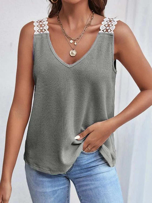 Full Size Lace Detail V-Neck Tank - Trendsi - Flyclothing LLC