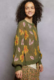 POL Floral Pattern Round Neck Balloon Sleeve Sweater - Trendsi - Flyclothing LLC