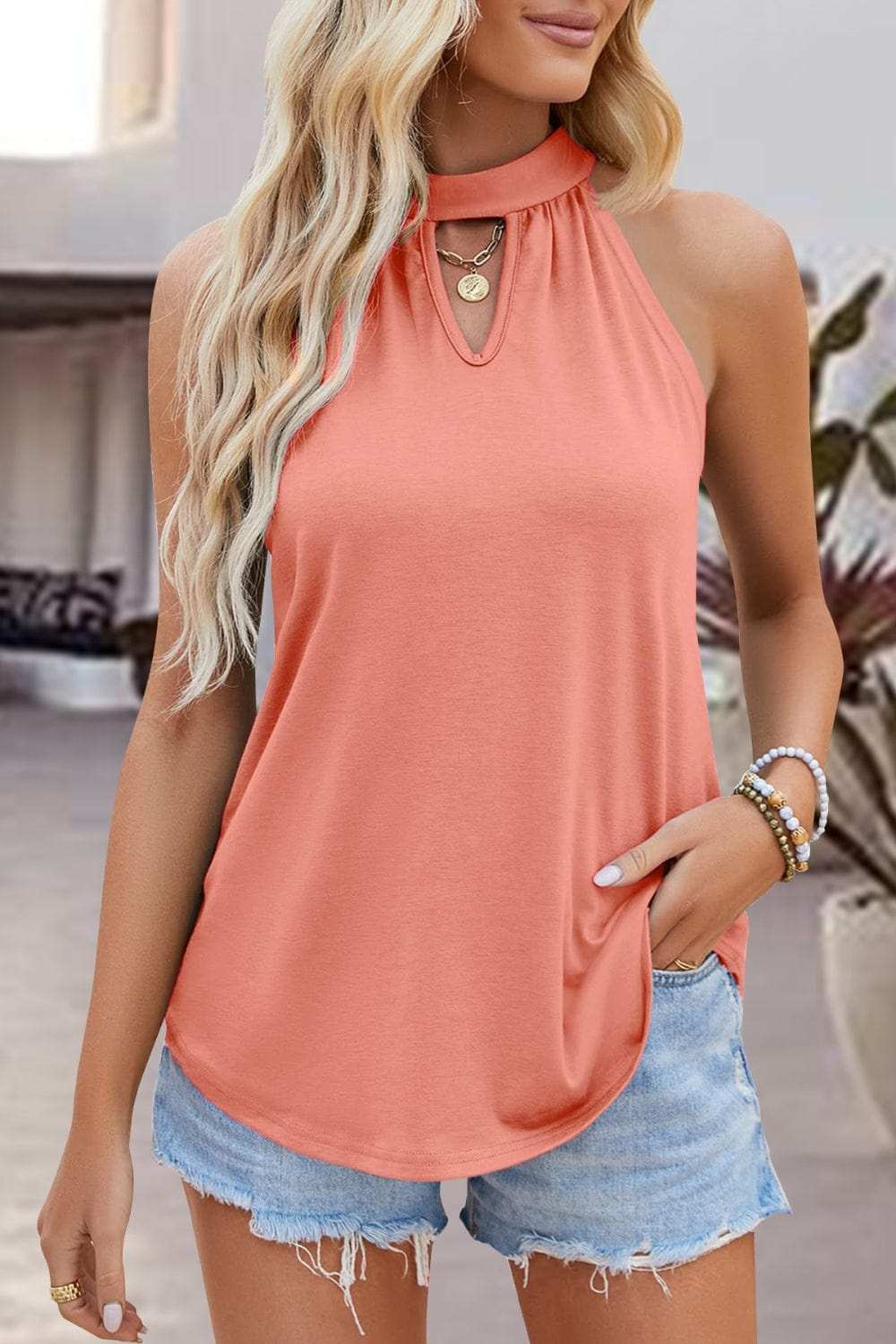 Tied Cutout Grecian Neck Tank - Trendsi - Flyclothing LLC