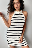 Contrast Striped Drawstring Detail Sleeveless Sweater Dress - Trendsi