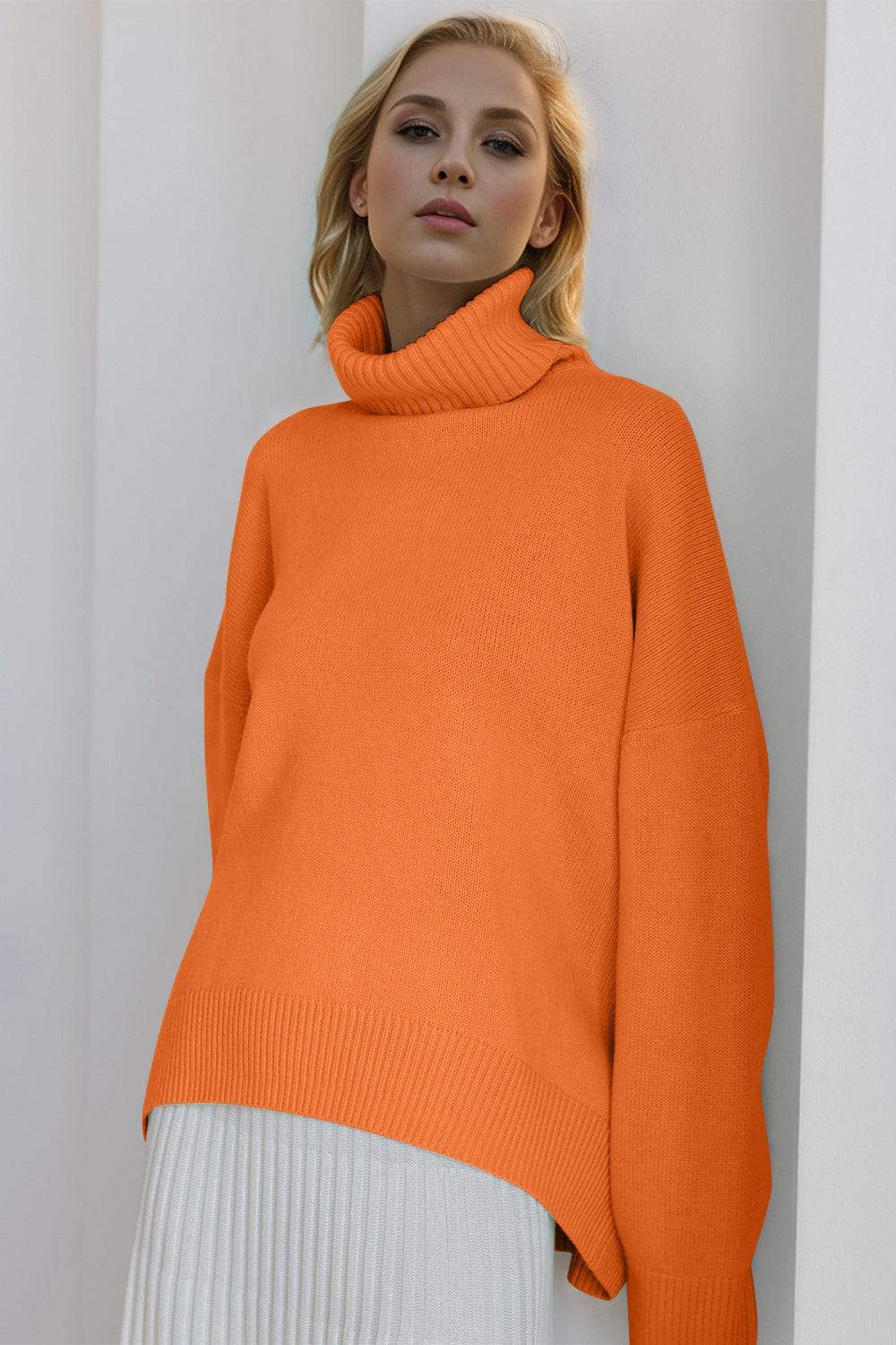 Basic Bae Turtleneck Dropped Shoulder Long Sleeve Sweater - Trendsi - Flyclothing LLC