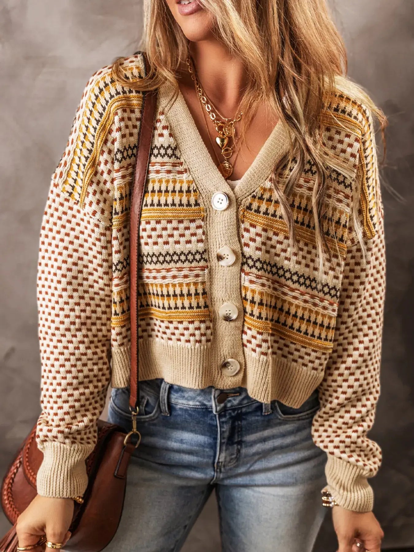 Vintage Patterned Button-Down Cardigan - Trendsi - Flyclothing LLC