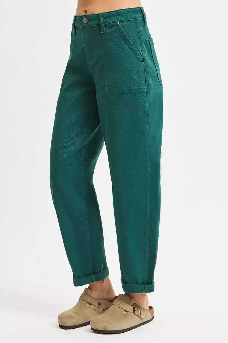 RISEN High Rise Ankle Cuffed Barrel Pants - Trendsi - Flyclothing LLC
