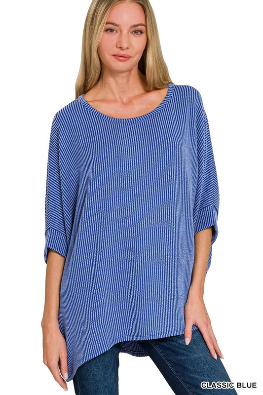 Zenana Raised Rib Bat Sleeve Top - Trendsi - Flyclothing LLC