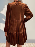 Perfee Tiered Ruched Mock Neck Long Sleeve Dress - Trendsi