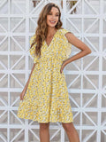 Ruffled Ditsy Floral Surplice Mini Dress - Trendsi - Flyclothing LLC