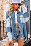 Raw Hem Color Block Denim Jacket - Trendsi - Flyclothing LLC