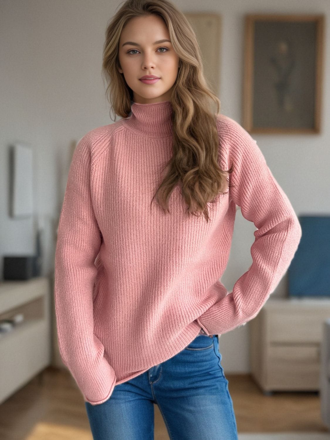 Turtleneck Long Sleeve Sweater - Trendsi