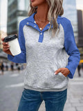 Contrast Textured Long Sleeve Sweatshirt - Trendsi - Flyclothing LLC