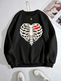 Skeleton Heart Round Neck Sweatshirt - Trendsi - Flyclothing LLC