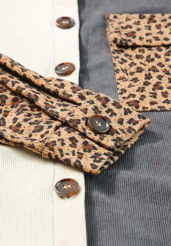 Leopard Button Up Drop Shoulder Jacket - Trendsi - Flyclothing LLC