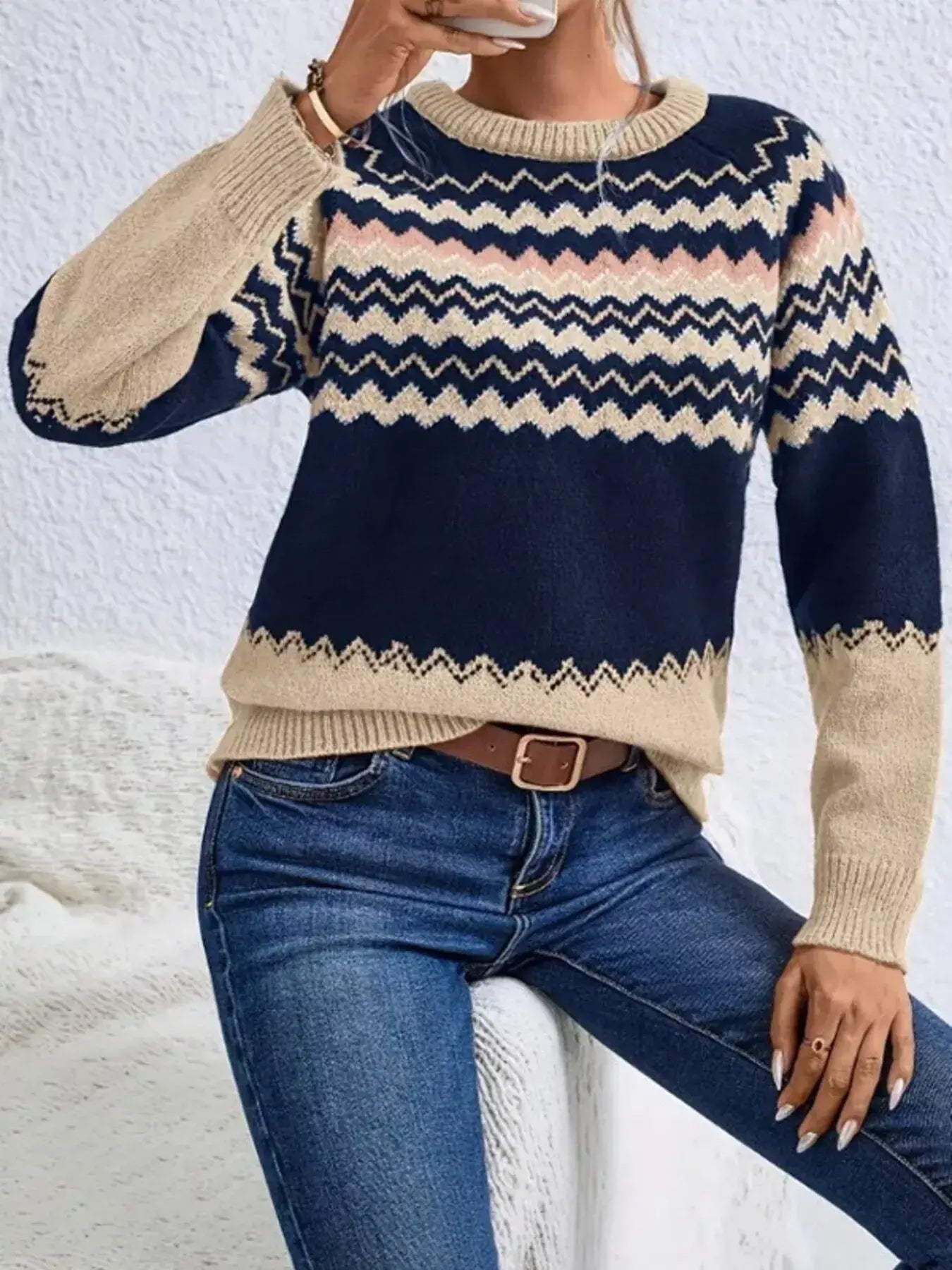 Geometric Pattern Knitted Sweater - Trendsi - Flyclothing LLC