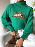 Lip Turtleneck Long Sleeve Sweater - Trendsi - Flyclothing LLC