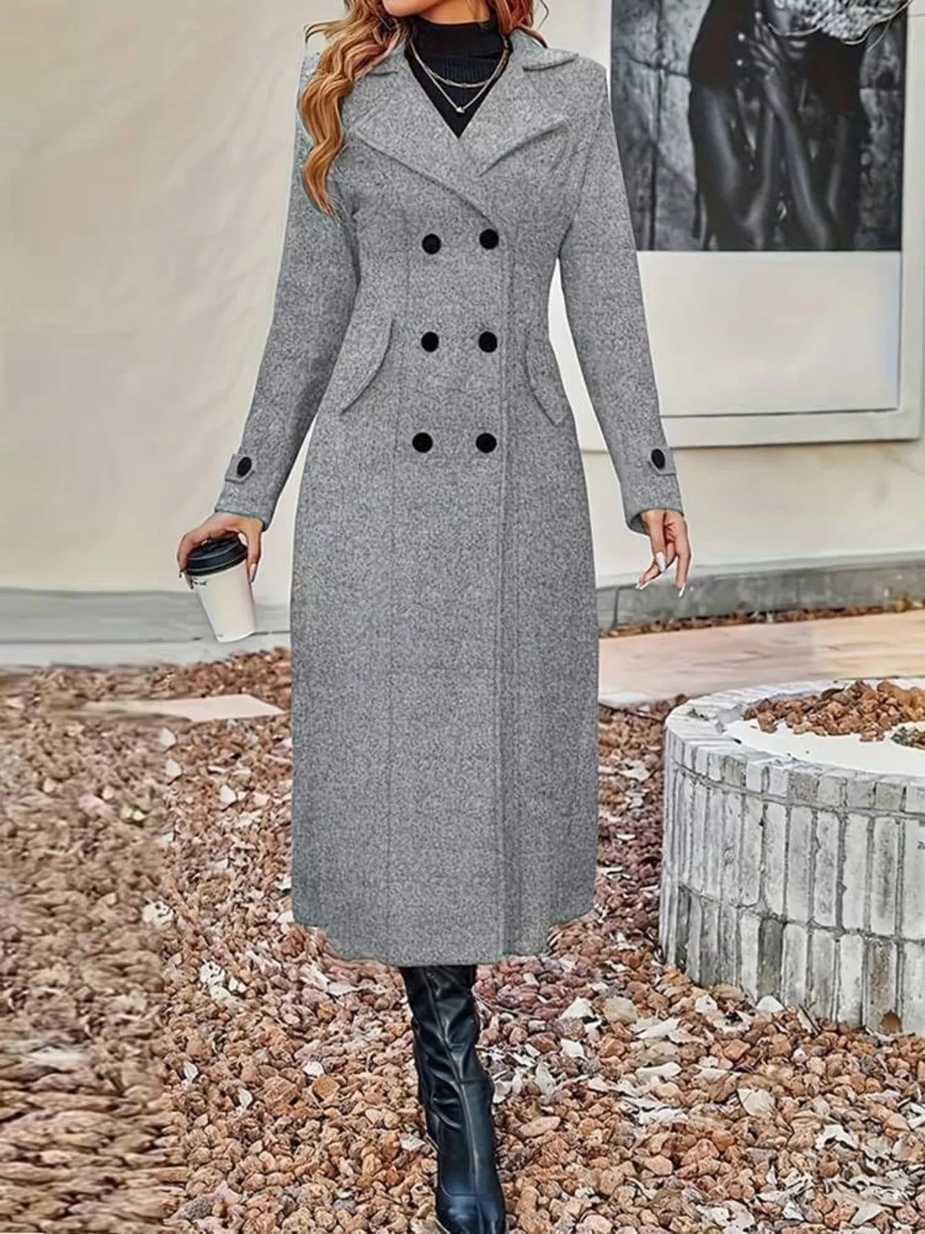 Full Size Double-Breasted Longline Trench Coat Plus Size - Trendsi - Flyclothing LLC