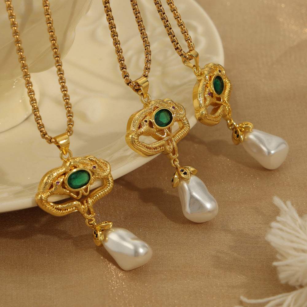 Freshwater Pearl Titanium Steel Geometric Necklace - Trendsi - Flyclothing LLC