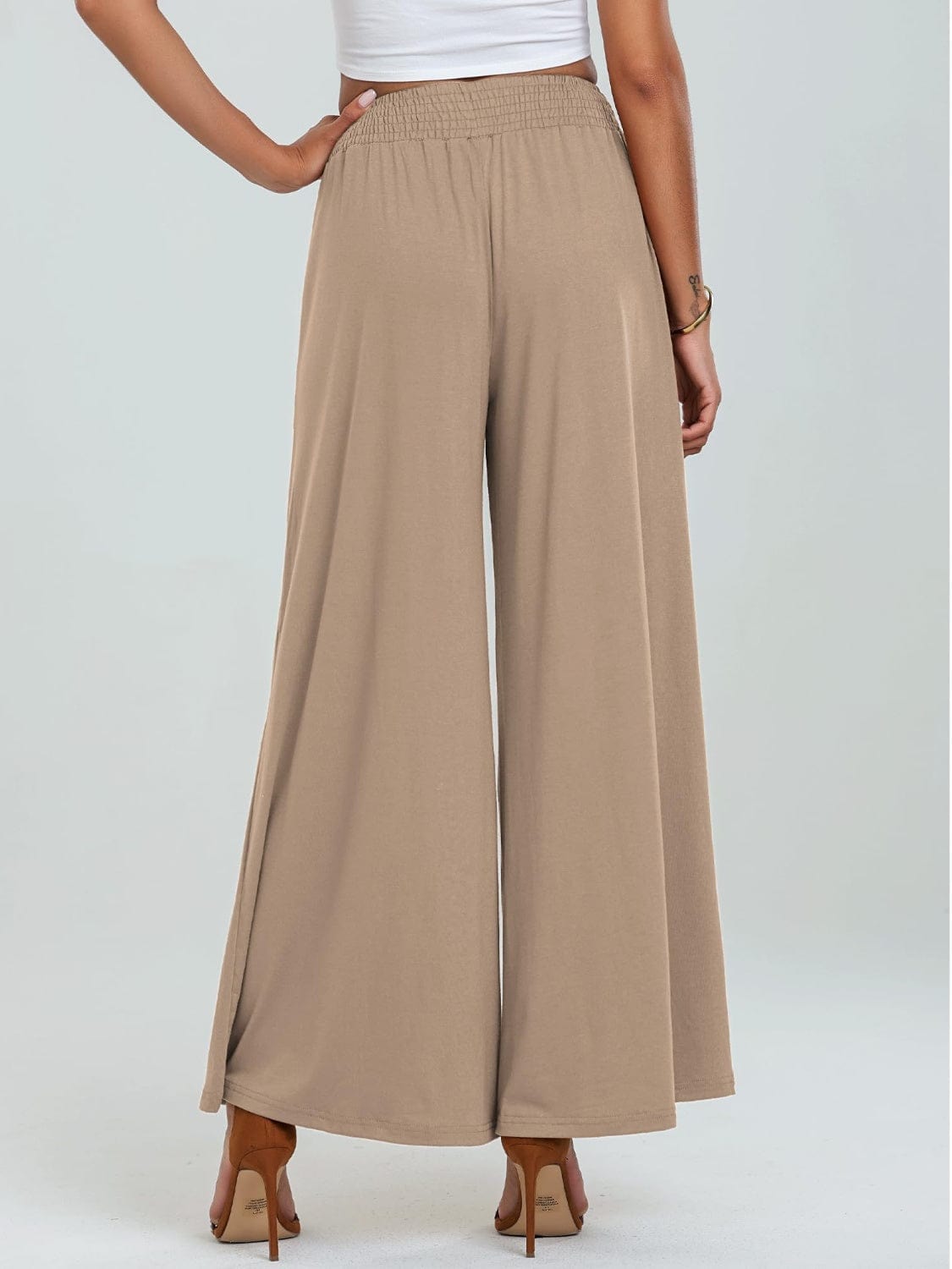 Pocketed Elastic Waist Wide Leg Pants - Trendsi