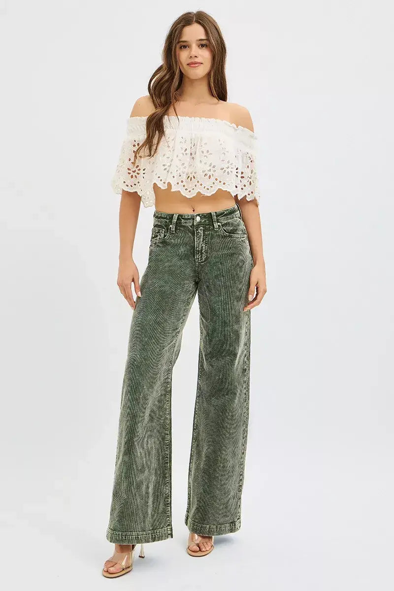 RISEN Full Size High Rise Wide Leg Corduroy Jeans Plus Size - Trendsi - Flyclothing LLC