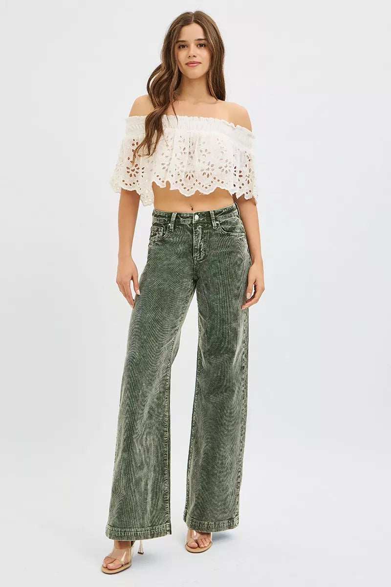 RISEN Full Size High Rise Wide Leg Corduroy Jeans Plus Size - Trendsi - Flyclothing LLC