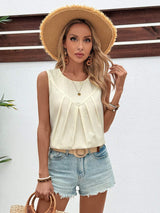 Ruched Round Neck Tank - Trendsi - Flyclothing LLC
